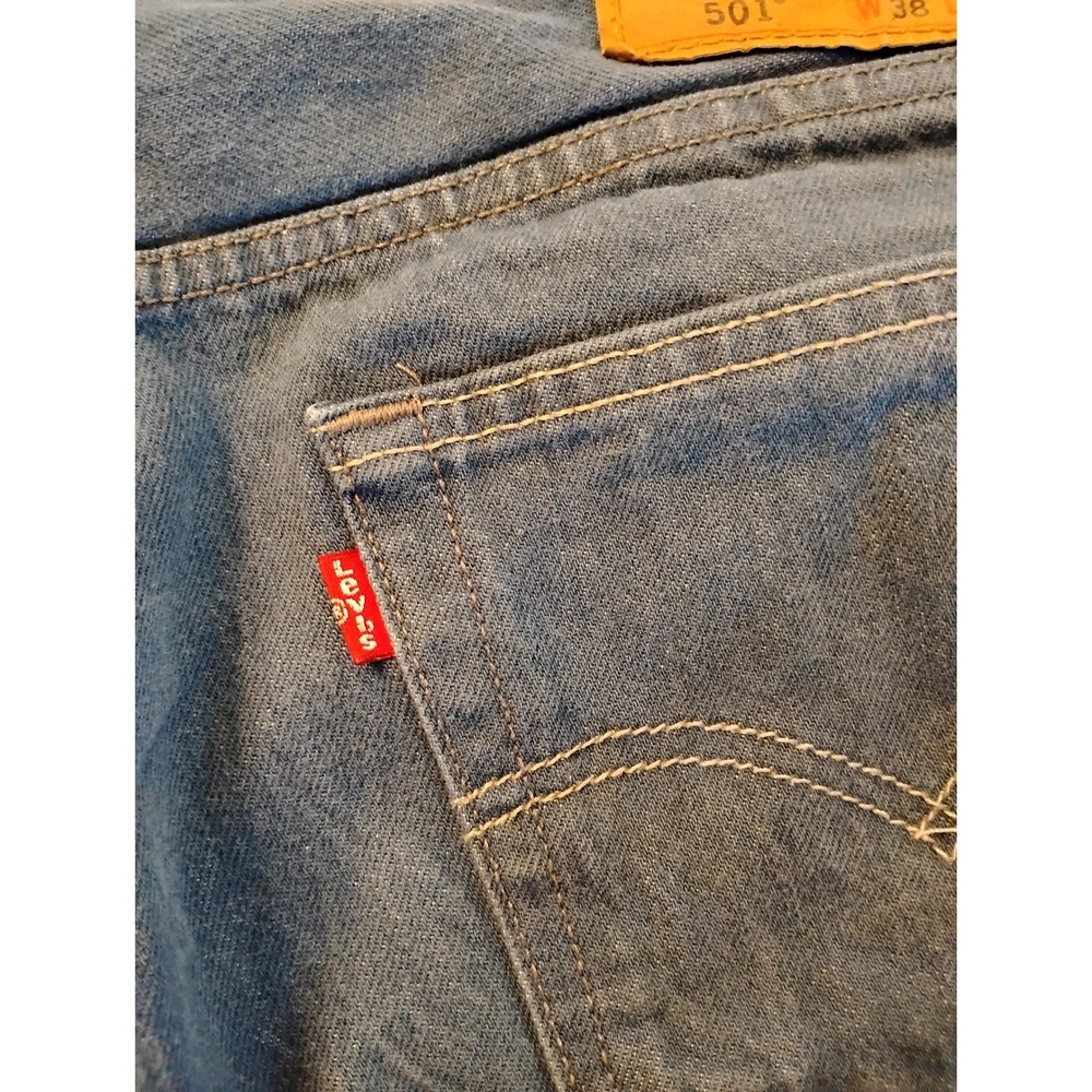 Levis 501 Original Fit Mens Blue Straight Leg Button Fly Denim Jeans 38x29 - Picture 6 of 9
